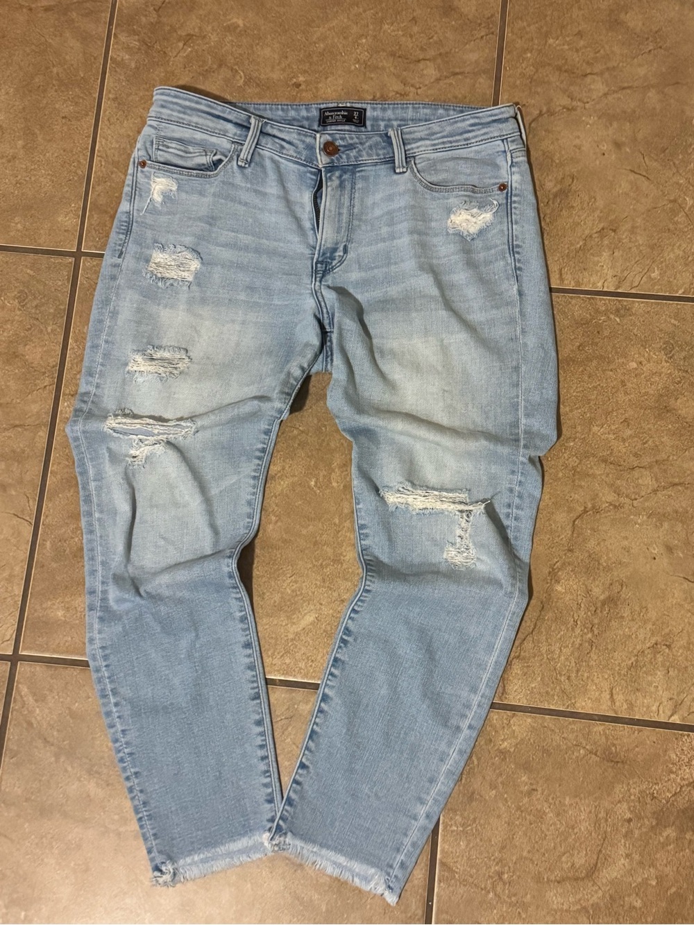 Abercrombie & Fitch Light Blue Distressed Boyfriend Jeans